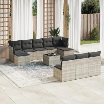 ARDEBO.de - 11-tlg. Garten-Sofagarnitur mit Kissen Hellgrau Poly Rattan