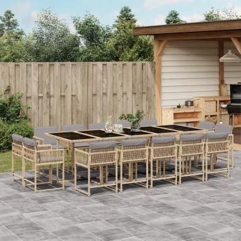 ARDEBO.de - 15-tlg. Garten-Essgruppe mit Kissen Beigemischung Poly Rattan