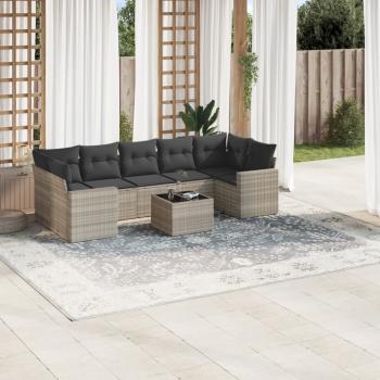 ARDEBO.de - 8-tlg. Garten-Sofagarnitur mit Kissen Hellgrau Poly Rattan