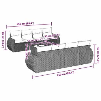 9-tlg. Garten-Sofagarnitur mit Kissen Hellgrau Poly Rattan