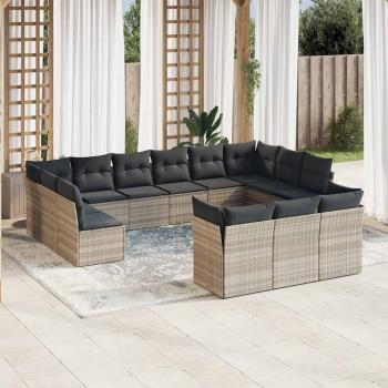 ARDEBO.de - 13-tlg. Garten-Sofagarnitur mit Kissen Hellgrau Poly Rattan