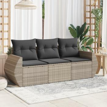ARDEBO.de - 3-tlg. Garten-Sofagarnitur mit Kissen Hellgrau Poly Rattan