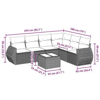 7-tlg. Garten-Sofagarnitur mit Kissen Hellgrau Poly Rattan