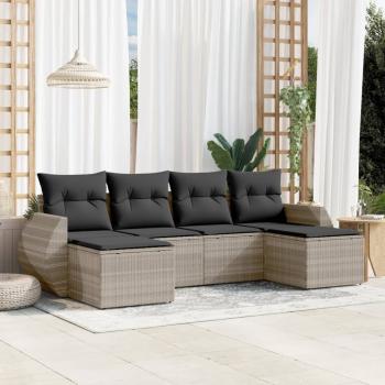 ARDEBO.de - 6-tlg. Garten-Sofagarnitur mit Kissen Hellgrau Poly Rattan