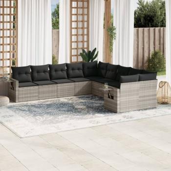 ARDEBO.de - 10-tlg. Garten-Sofagarnitur mit Kissen Hellgrau Poly Rattan