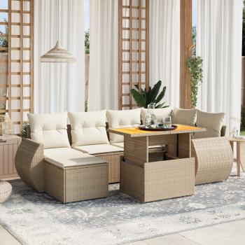 ARDEBO.de - 7-tlg. Garten-Sofagarnitur mit Kissen Beige Poly Rattan