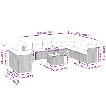 11-tlg. Garten-Sofagarnitur mit Kissen Hellgrau Poly Rattan
