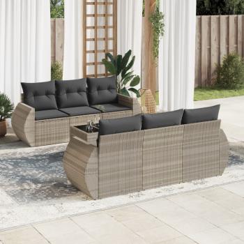 ARDEBO.de - 7-tlg. Garten-Sofagarnitur mit Kissen Hellgrau Poly Rattan