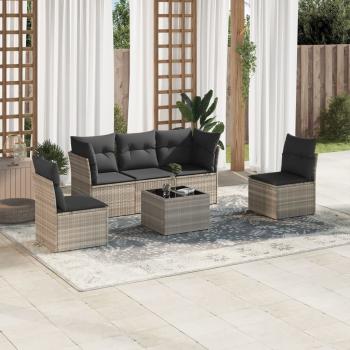ARDEBO.de - 6-tlg. Garten-Sofagarnitur mit Kissen Hellgrau Poly Rattan