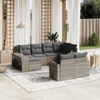 ARDEBO.de - 10-tlg. Garten-Sofagarnitur mit Kissen Hellgrau Poly Rattan