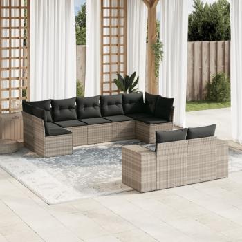 ARDEBO.de - 9-tlg. Garten-Sofagarnitur mit Kissen Hellgrau Poly Rattan