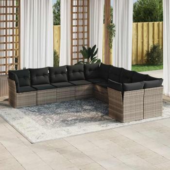 ARDEBO.de - 10-tlg. Garten-Sofagarnitur mit Kissen Hellgrau Poly Rattan