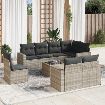 ARDEBO.de - 9-tlg. Garten-Sofagarnitur mit Kissen Hellgrau Poly Rattan