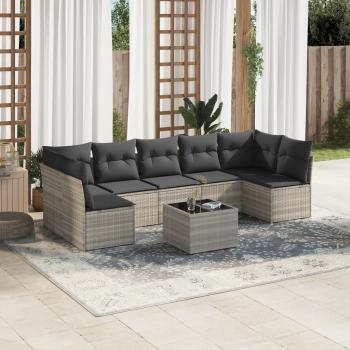 ARDEBO.de - 8-tlg. Garten-Sofagarnitur mit Kissen Hellgrau Poly Rattan