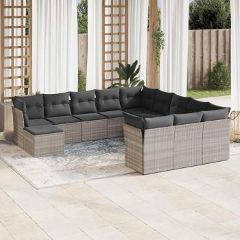 ARDEBO.de - 12-tlg. Garten-Sofagarnitur mit Kissen Hellgrau Poly Rattan