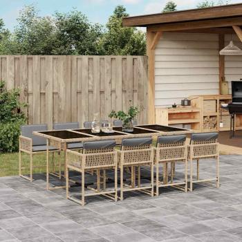 ARDEBO.de - 9-tlg. Garten-Essgruppe mit Kissen Beigemischung Poly Rattan