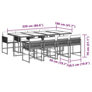 9-tlg. Garten-Essgruppe mit Kissen Beigemischung Poly Rattan