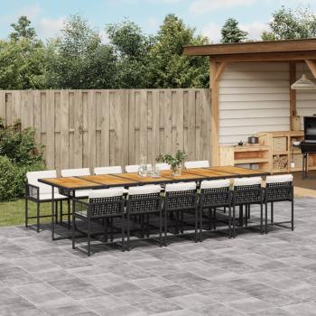 ARDEBO.de - 13-tlg. Garten-Essgruppe mit Kissen Schwarz Poly Rattan