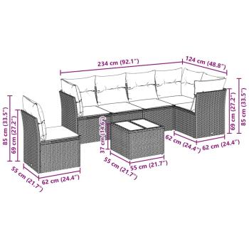 7-tlg. Garten-Sofagarnitur mit Kissen Hellgrau Poly Rattan