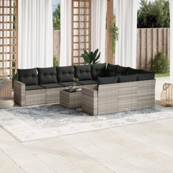 ARDEBO.de - 11-tlg. Garten-Sofagarnitur mit Kissen Hellgrau Poly Rattan