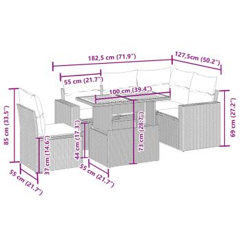 6-tlg. Garten-Sofagarnitur mit Kissen Beige Poly Rattan