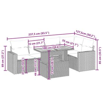 ARDEBO.de - 6-tlg. Garten-Sofagarnitur mit Kissen Beige Poly Rattan