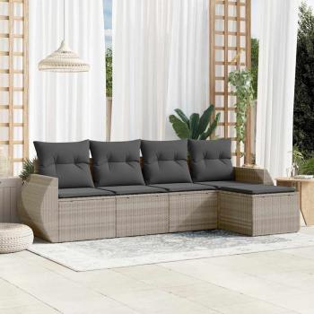 ARDEBO.de - 5-tlg. Garten-Sofagarnitur mit Kissen Hellgrau Poly Rattan