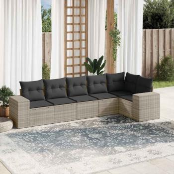 ARDEBO.de - 6-tlg. Garten-Sofagarnitur mit Kissen Hellgrau Poly Rattan
