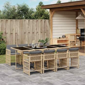 ARDEBO.de - 9-tlg. Garten-Essgruppe mit Kissen Beigemischung Poly Rattan