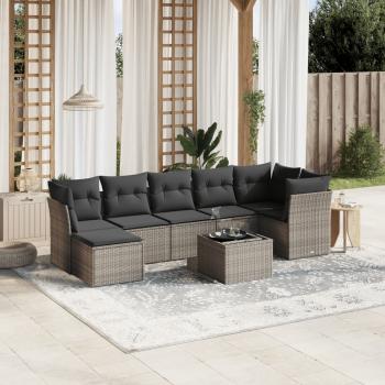 ARDEBO.de - 8-tlg. Garten-Sofagarnitur mit Kissen Hellgrau Poly Rattan