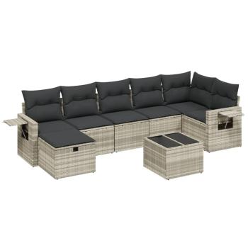 ARDEBO.de - 8-tlg. Garten-Sofagarnitur mit Kissen Hellgrau Poly Rattan