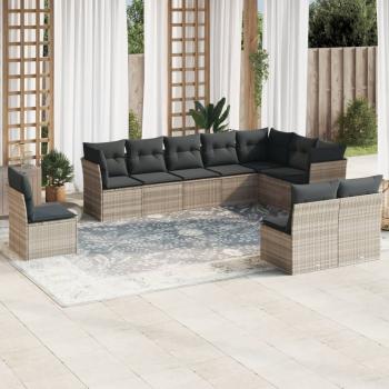 ARDEBO.de - 10-tlg. Garten-Sofagarnitur mit Kissen Hellgrau Poly Rattan