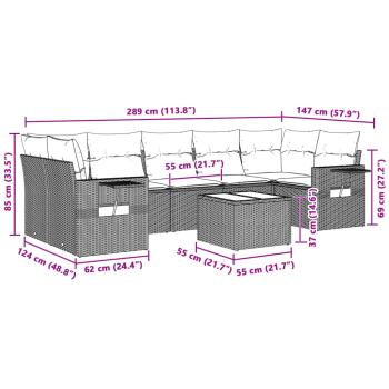8-tlg. Garten-Sofagarnitur mit Kissen Hellgrau Poly Rattan