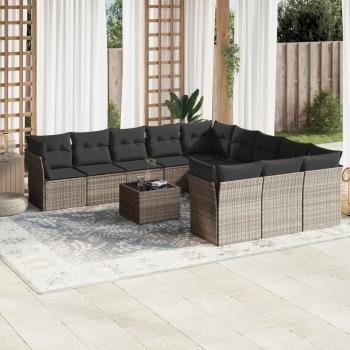 ARDEBO.de - 12-tlg. Garten-Sofagarnitur mit Kissen Hellgrau Poly Rattan