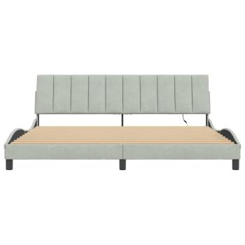 Bettgestell mit LED-Leuchten Hellgrau 200x200 cm Samt