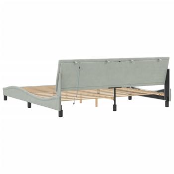 Bettgestell mit LED-Leuchten Hellgrau 200x200 cm Samt
