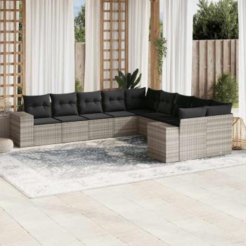 ARDEBO.de - 10-tlg. Garten-Sofagarnitur mit Kissen Hellgrau Poly Rattan