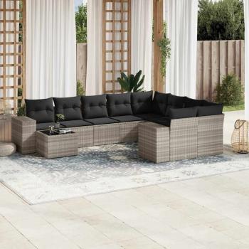ARDEBO.de - 10-tlg. Garten-Sofagarnitur mit Kissen Hellgrau Poly Rattan