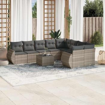 ARDEBO.de - 10-tlg. Garten-Sofagarnitur mit Kissen Hellgrau Poly Rattan