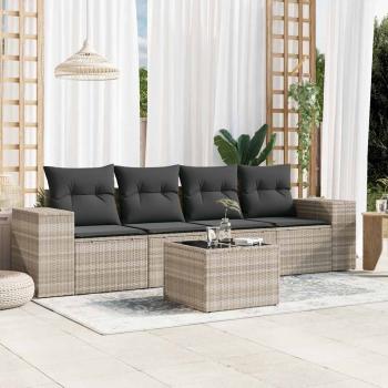 ARDEBO.de - 5-tlg. Garten-Sofagarnitur mit Kissen Hellgrau Poly Rattan