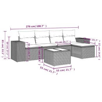 6-tlg. Garten-Sofagarnitur mit Kissen Hellgrau Poly Rattan