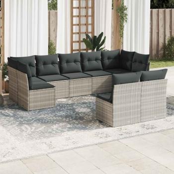 ARDEBO.de - 9-tlg. Garten-Sofagarnitur mit Kissen Hellgrau Poly Rattan