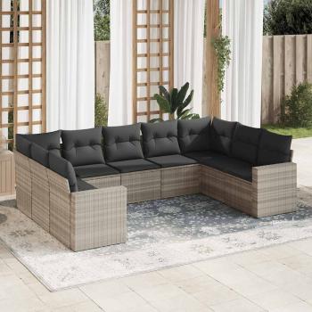 ARDEBO.de - 9-tlg. Garten-Sofagarnitur mit Kissen Hellgrau Poly Rattan