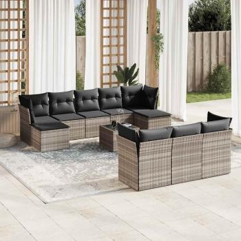 ARDEBO.de - 11-tlg. Garten-Sofagarnitur mit Kissen Hellgrau Poly Rattan