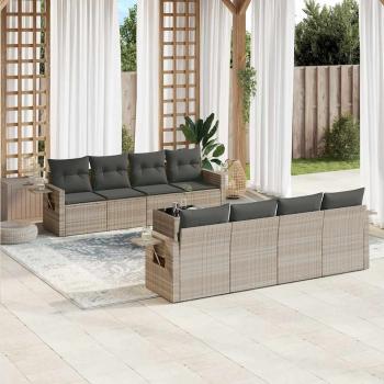 ARDEBO.de - 9-tlg. Garten-Sofagarnitur mit Kissen Hellgrau Poly Rattan