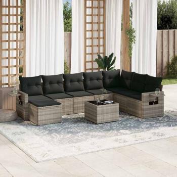 ARDEBO.de - 9-tlg. Garten-Sofagarnitur mit Kissen Hellgrau Poly Rattan