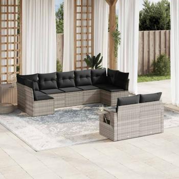ARDEBO.de - 9-tlg. Garten-Sofagarnitur mit Kissen Hellgrau Poly Rattan