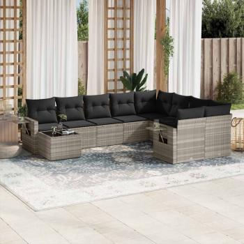 ARDEBO.de - 10-tlg. Garten-Sofagarnitur mit Kissen Hellgrau Poly Rattan