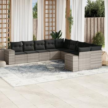 ARDEBO.de - 10-tlg. Garten-Sofagarnitur mit Kissen Hellgrau Poly Rattan
