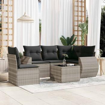 ARDEBO.de - 6-tlg. Garten-Sofagarnitur mit Kissen Hellgrau Poly Rattan